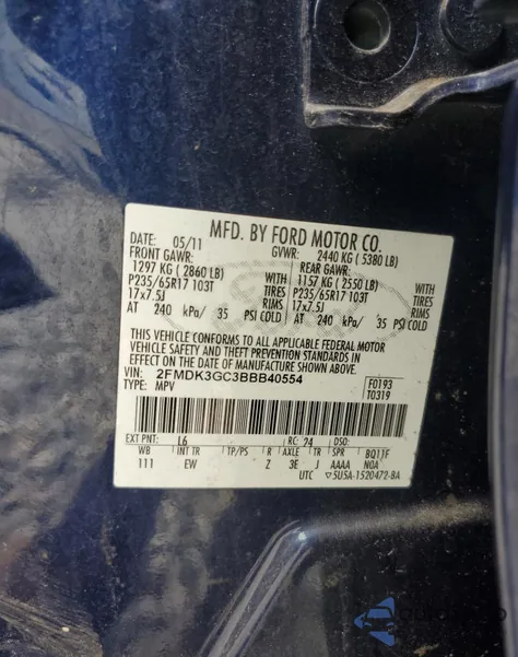 2011 Ford Edge Se from USA, damaged, VIN 2FMDK3GC3BBB40554